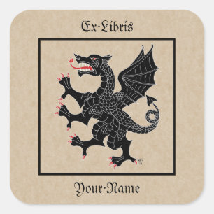 Dragon Rampant Sable Bookplate Square Sticker