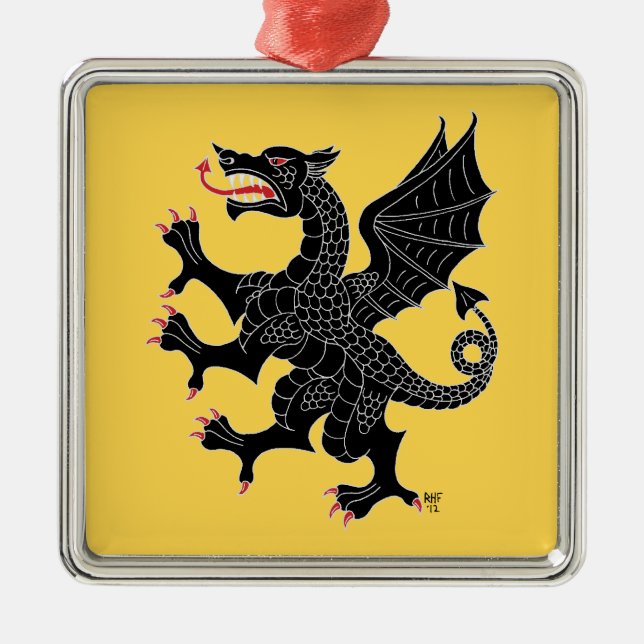 Dragon Rampant Sable Metal Tree Decoration (Front)