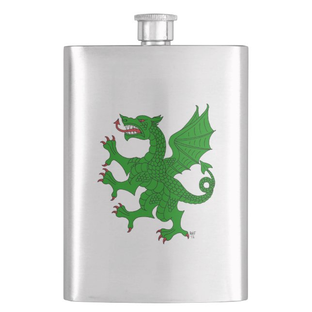 Dragon Rampant Vert Hip Flask (Front)