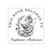 Dragon Reading a Book Library Bookplate Stamp