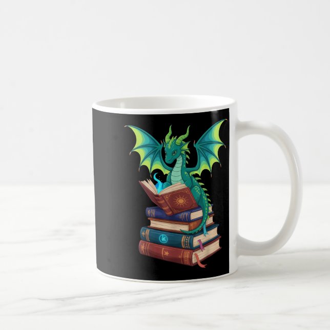 Dragon Reading Books Fantasy Lovers Mythical Creat Coffee Mug (Right)