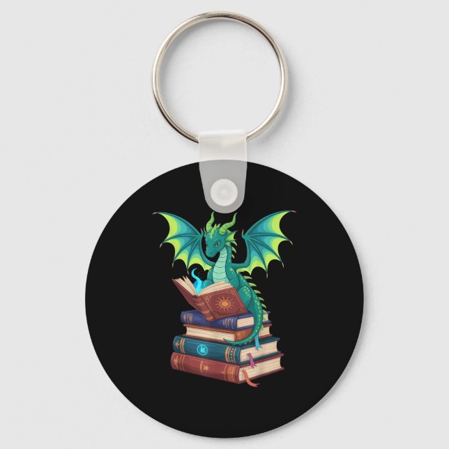 Dragon Reading Books Fantasy Lovers Mythical Creat Key Ring (Front)