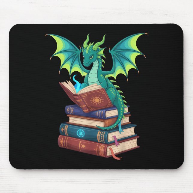 Dragon Reading Books Fantasy Lovers Mythical Creat Mouse Mat (Front)
