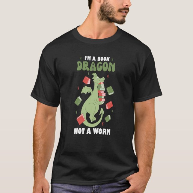 Dragon Reads Books Book worm Book Dragon T-Shirt (Front)