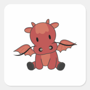 Dragon Red Fairy Tale Fantasy Cute Animals Square Sticker