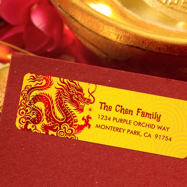 Dragon Red Foil Chinese Lunar New Year 2024 Yellow (LINK FOR 2025 YEAR OF THE SNAKE: https://www.zazzle.com/collections/119316095761799932)