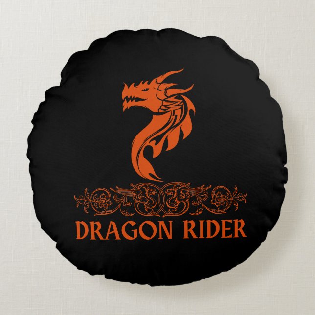 Dragon Rider Cool Trendy Fantasy Red Typography Round Cushion (Front)