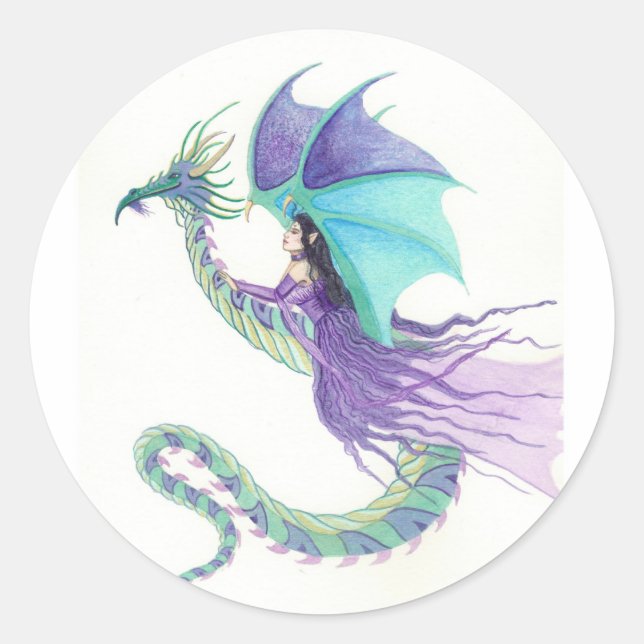 dragon rider fairy classic round sticker (Front)