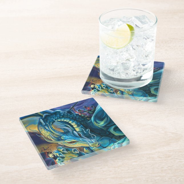 Dragon Rider Fantasy Art Glass Coaster (Angled)