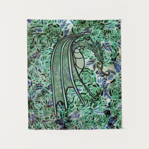 Dragon Roses Green Nature Dragons Abstract Rose    Tapestry