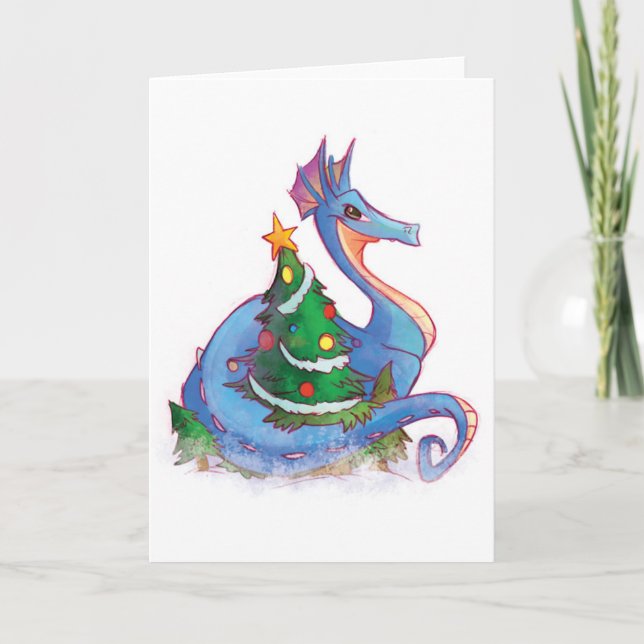 Dragon Round the Christmas Tree Holiday Card (Front)