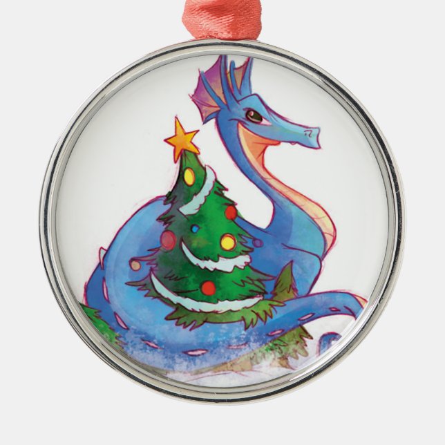 Dragon Round the Christmas Tree Metal Tree Decoration (Front)