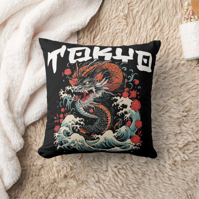 Dragon s Dance Japanese Retro Seascape Cushion (Blanket)