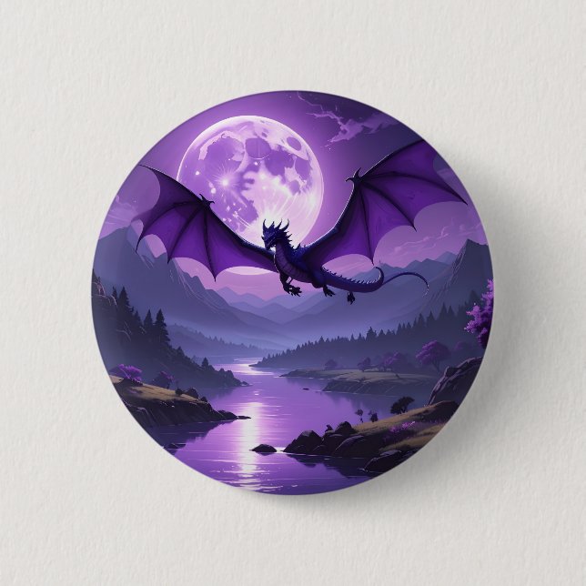 Dragon’s Night – Purple Fantasy Desk Mat 🌙🐉 6 Cm Round Badge (Front)