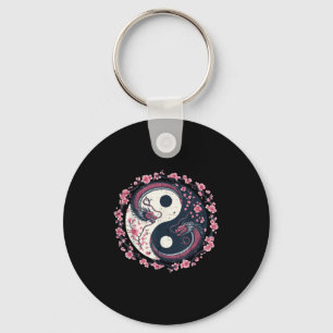 Dragon Sakura Yin Yang Japanese Cherry Blossoms Wo Key Ring