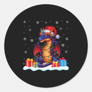 Dragon Santa Hat Christmas Tree Light Xmas Pajama  Classic Round Sticker