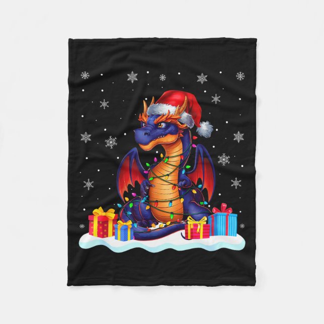 Dragon Santa Hat Christmas Tree Light Xmas Pajama  Fleece Blanket (Front)