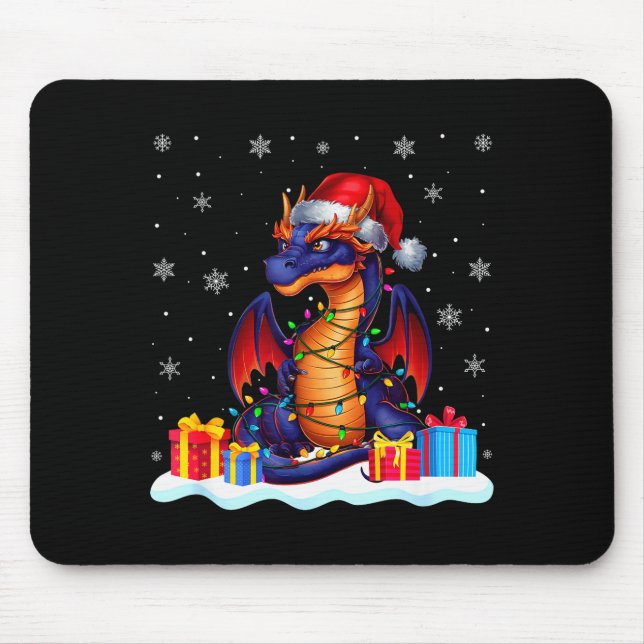 Dragon Santa Hat Christmas Tree Light Xmas Pajama  Mouse Mat (Front)
