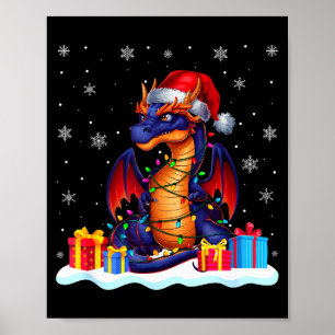 Dragon Santa Hat Christmas Tree Light Xmas Pajama Poster