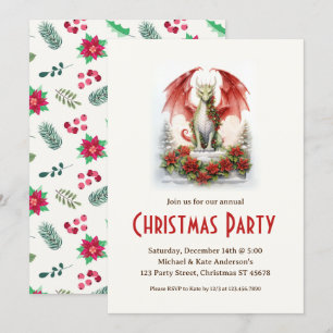 Dragon Santa Hat Mythical Fantasy Christmas Party  Invitation