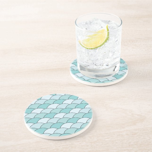 Dragon Scales, Fans, Waves, Seigaiha, Blue Coaster (Side)