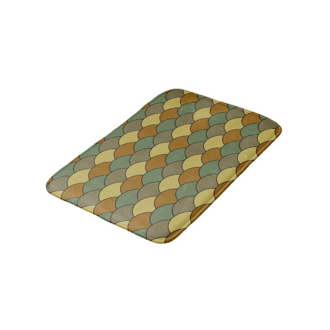 Dragon Scales, Fans, Waves, Seigaiha, Camouflage Bath Mat (Angled)