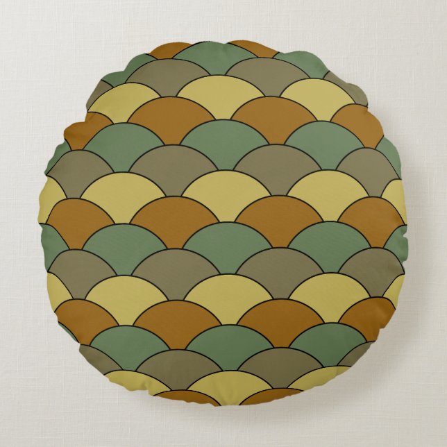 Dragon Scales, Fans, Waves, Seigaiha, Camouflage Round Cushion (Front)