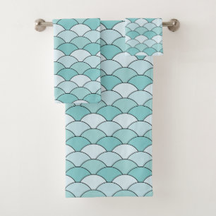 Dragon Scales, Fans, Waves, Seigaiha, Orange Bath Towel Set