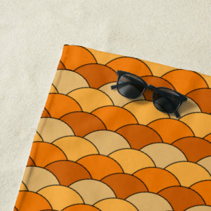Dragon Scales, Fans, Waves, Seigaiha, Orange Beach Towel