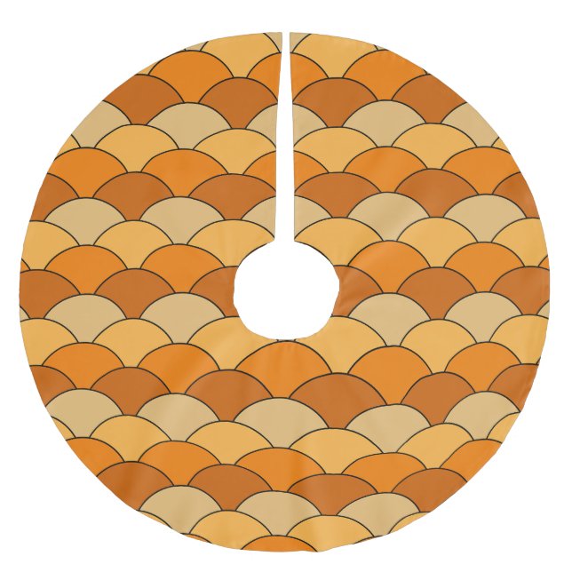Dragon Scales, Fans, Waves, Seigaiha, Orange Brushed Polyester Tree Skirt (Front)