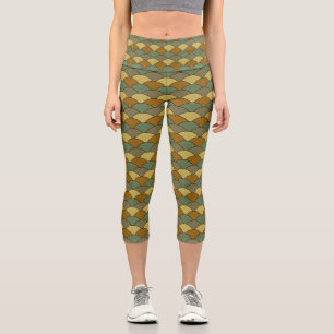 Dragon Scales, Fans, Waves, Seigaiha, Orange Capri Leggings