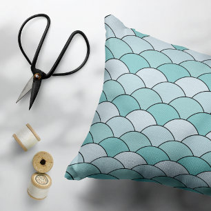 Dragon Scales, Fans, Waves, Seigaiha, Orange Decorative Cushion
