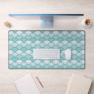Dragon Scales, Fans, Waves, Seigaiha, Orange Desk Mat