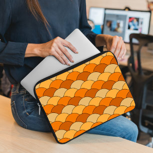 Dragon Scales, Fans, Waves, Seigaiha, Orange Laptop Sleeve