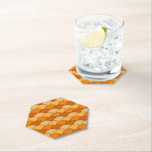 Dragon Scales, Fans, Waves, Seigaiha, Orange Paper Coaster