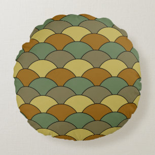 Dragon Scales, Fans, Waves, Seigaiha, Orange Round Cushion