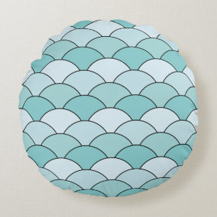 Dragon Scales, Fans, Waves, Seigaiha, Orange Round Cushion