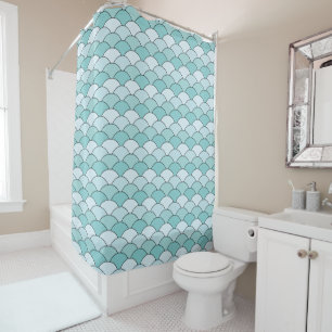 Dragon Scales, Fans, Waves, Seigaiha, Orange Shower Curtain