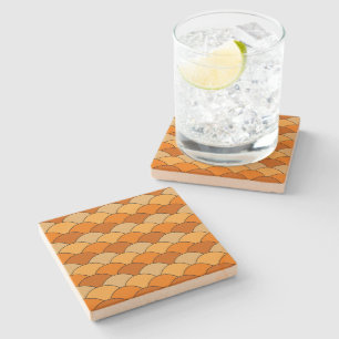 Dragon Scales, Fans, Waves, Seigaiha, Orange Stone Coaster