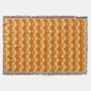 Dragon Scales, Fans, Waves, Seigaiha, Orange Throw Blanket