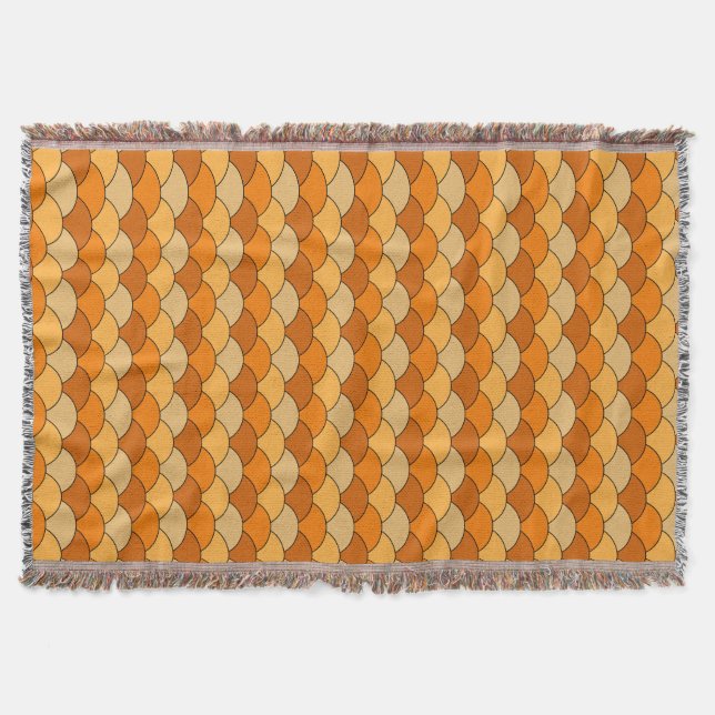 Dragon Scales, Fans, Waves, Seigaiha, Orange Throw Blanket (Front)