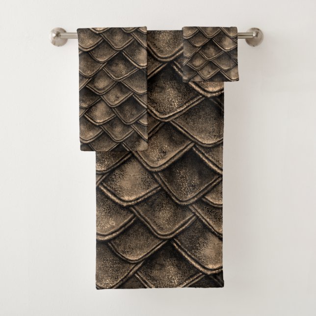 Dragon Scales - Grey, Brown Bath Towel Set (Insitu)