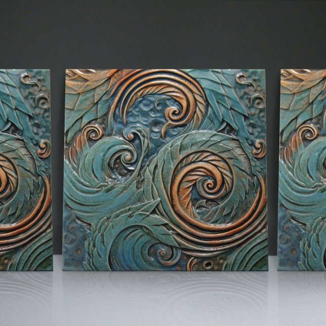 Dragon Scales Victorian Green Organic Patterns Tile (Creator Uploaded)