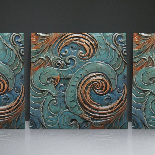 Dragon Scales Victorian Green Organic Patterns Tile (Creator Uploaded)