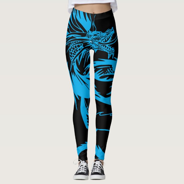 Dragon Scream Vintage RPG Blue Dragons Leggings (Front)