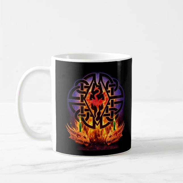 Dragon Sigil Celtic Knot Fantasy Fire Gothic Pagan Coffee Mug (Left)