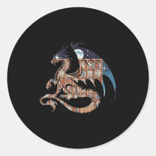 Dragon Silhouette Books Librarian Bookworm Women M Classic Round Sticker