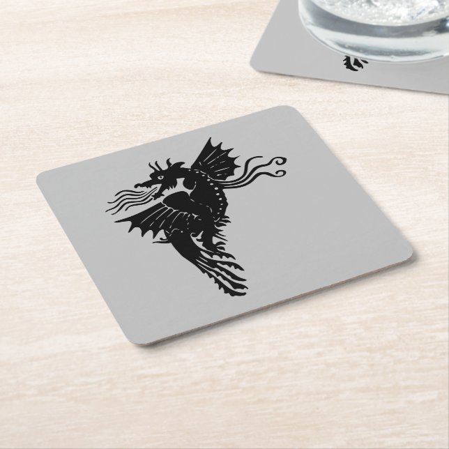 Dragon Silhouette Spirit Animal Totem Emblem Square Paper Coaster (Angled)