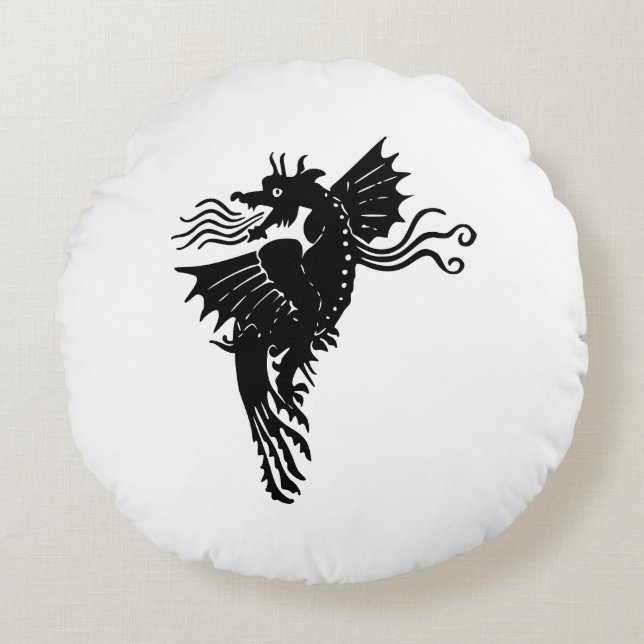 Dragon Silhouette Spirit Animal Totem Emblem Throw Round Cushion (Front)
