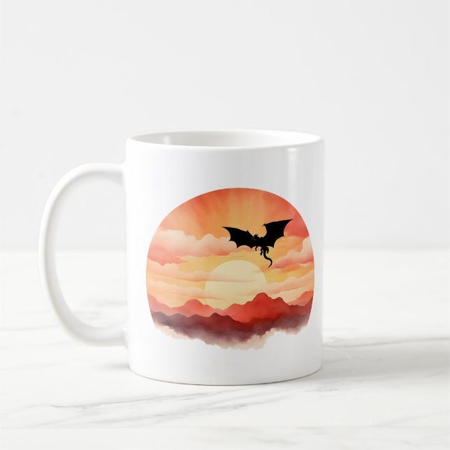 Dragon Silhouetted Against a Sunset Coffee Mug (Left)